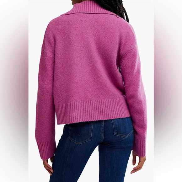 NWT Free People Trading Up Polo Sweater Magenta Haze Sz Small - Picture 2 of 16